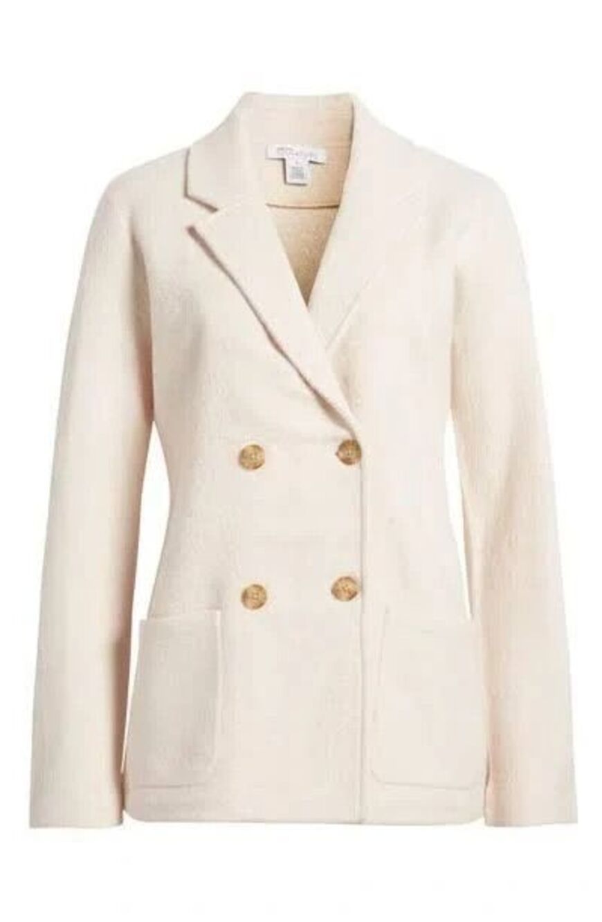 New Nordstrom Signature 100% Merino Wool Double Breasted Blazer Ivory Size L